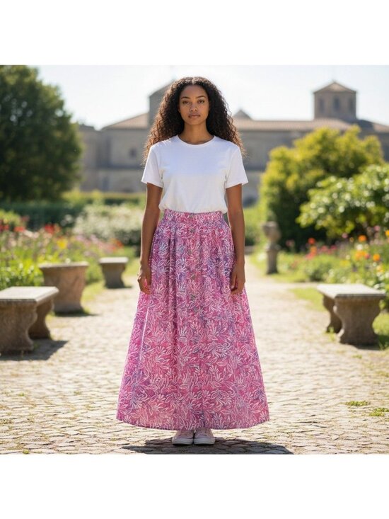 Three Islands Dresses & Skirts - Three Islands Pink Tiered Floral Maxi Skirt With Elastic Waist Size M